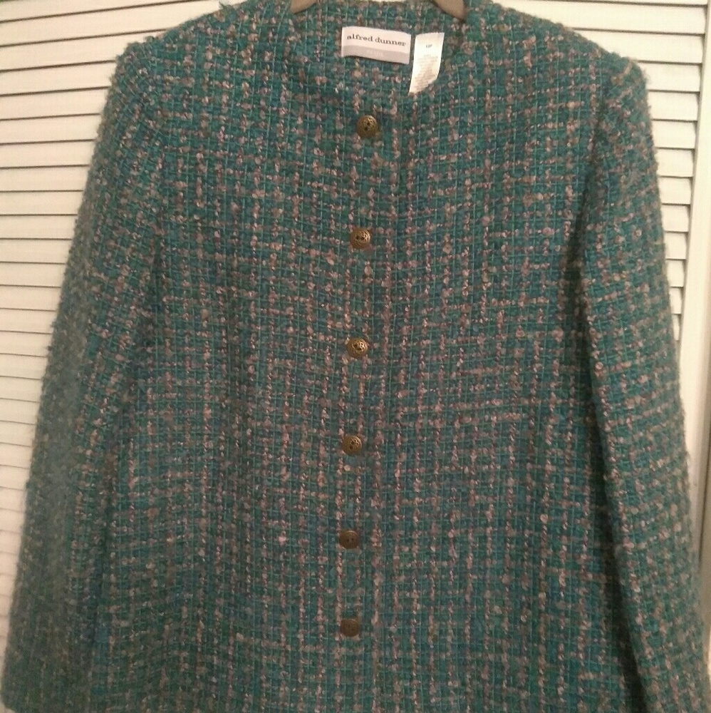 Alfred Dunner Petite Woven Green Winter Blazer